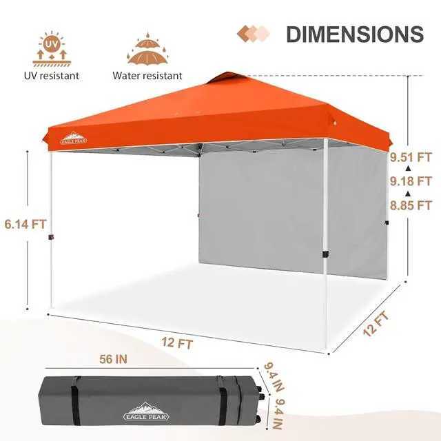 Alt view image 3 of 7 - Commercial Canopy 12x12 Pop Up Canopy Tent with 1 Sidewall, Easy Setup Heavy Duty Instant Event Shelter for Vendors & Markets, Outdoor Sun Shade, Orange