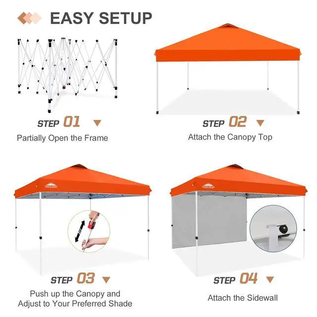 Alt view image 7 of 7 - Commercial Canopy 12x12 Pop Up Canopy Tent with 1 Sidewall, Easy Setup Heavy Duty Instant Event Shelter for Vendors & Markets, Outdoor Sun Shade, Orange