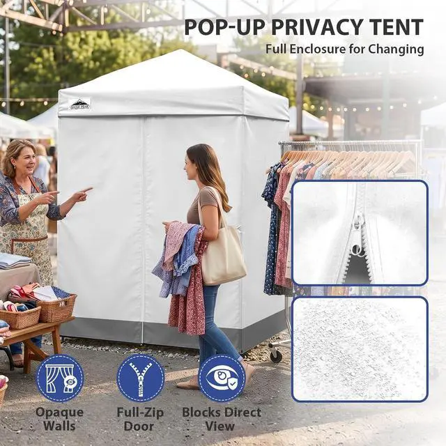 Alt view image 2 of 7 - EAGLE PEAK Flex Ultra Compact Pop-up Canopy, Sun Shelter, Changing Room, Portable Privacy Canopy Cabana, 5x5 Canopy Tent, for Pool, Fashion Photoshoots, or Camping White