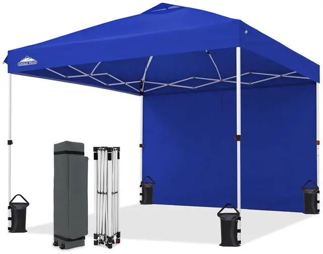 Main image of 10x10 Commercial Pop Up Canopy Tent with Sidewall, Anti-Pooling Umbrella-Rib Roof, Easy 1-Person Setup, Vented Top, Wheeled Bag & Anchor Kit Markets, Festivals & Events, Blue