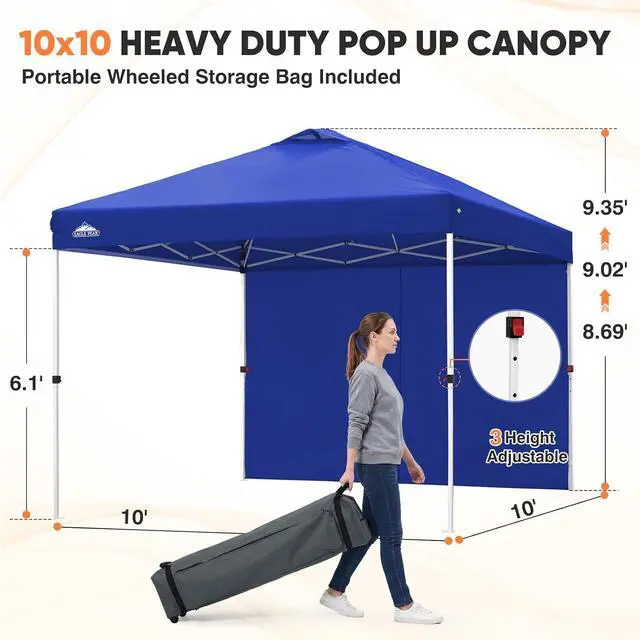 Alt view image 3 of 7 - 10x10 Commercial Pop Up Canopy Tent with Sidewall, Anti-Pooling Umbrella-Rib Roof, Easy 1-Person Setup, Vented Top, Wheeled Bag & Anchor Kit Markets, Festivals & Events, Blue