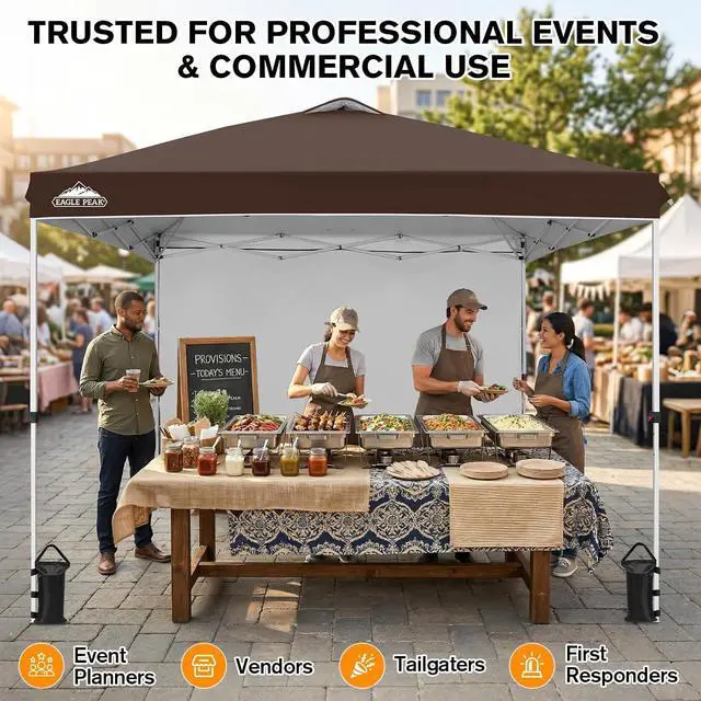 Alt view image 5 of 7 - Commercial Canopy 10x10 Pop Up Canopy Tent with 1 Sidewall, Easy Setup Heavy Duty Instant Event Shelter for Vendors & Markets, Outdoor Sun Shade, Brown