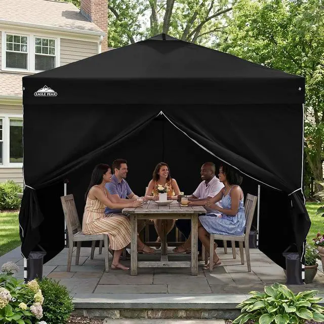 Alt view image 7 of 7 - 10x10 Commercial Pop Up Canopy Tent with 4 Sidewalls, Anti-Pooling Umbrella-Rib Roof, Easy 1-Person Setup, Vented Top, Wheeled Bag & Anchor Kit Markets, Festivals & Events, Black