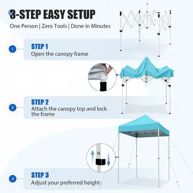 Alt view image 7 of 7 - 5x5 Pop Up Canopy Tent Instant Outdoor Canopy Easy Set-up Straight Leg Folding Shelter, Light Blue