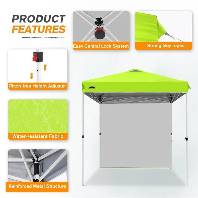 Alt view image 6 of 7 - Commercial Canopy 6.6x6.6 Pop Up Canopy Tent with 1 Sidewall, Easy Setup Heavy Duty Instant Event Shelter for Vendors & Markets, Outdoor Sun Shade, Neon Green