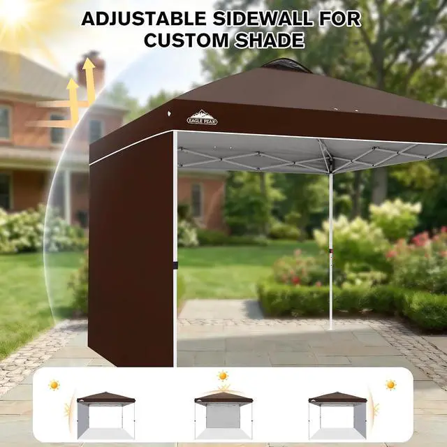 Alt view image 7 of 7 - Commercial Canopy 10x10 Pop Up Canopy Tent with 1 Sidewall, Easy Setup Heavy Duty Instant Event Shelter for Vendors & Markets, Outdoor Sun Shade, Brown