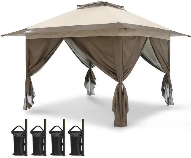 Main image of 13x13 Pop Up Gazebo with 4 Wall Panels, Easy Up Canopy for Patio and Backyard, Easy Set up Outdoor Gazebo (Beige/Brown)