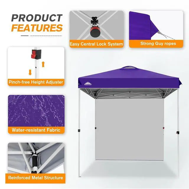 Alt view image 6 of 7 - Commercial Canopy 6.6x6.6 Pop Up Canopy Tent with 1 Sidewall, Easy Setup Heavy Duty Instant Event Shelter for Vendors & Markets, Outdoor Sun Shade, Purple