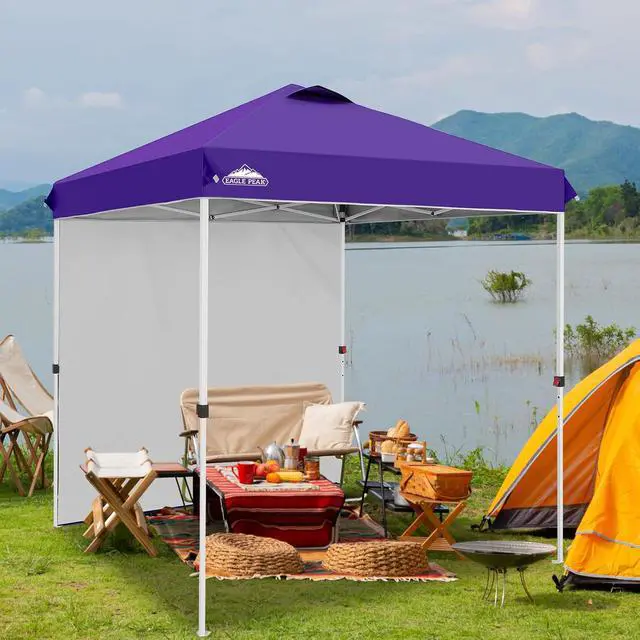 Alt view image 5 of 7 - Commercial Canopy 6.6x6.6 Pop Up Canopy Tent with 1 Sidewall, Easy Setup Heavy Duty Instant Event Shelter for Vendors & Markets, Outdoor Sun Shade, Purple