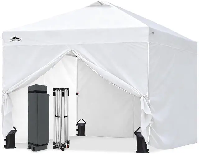 Main image of 10x10 Commercial Pop Up Canopy Tent, White | 4 Sidewalls, Anti-Pooling Umbrella-Rib Roof, Easy 1-Person Setup, Vented Top, Wheeled Bag & Anchor Kit