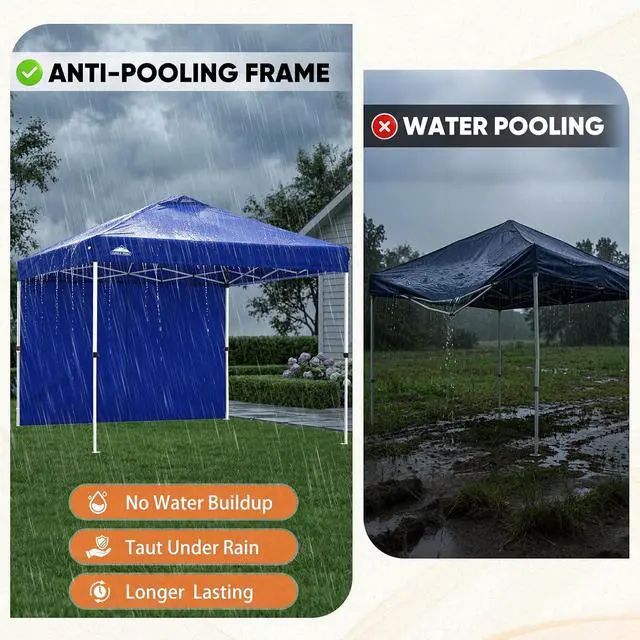 Alt view image 6 of 7 - 10x10 Commercial Pop Up Canopy Tent with Sidewall, Anti-Pooling Umbrella-Rib Roof, Easy 1-Person Setup, Vented Top, Wheeled Bag & Anchor Kit Markets, Festivals & Events, Blue