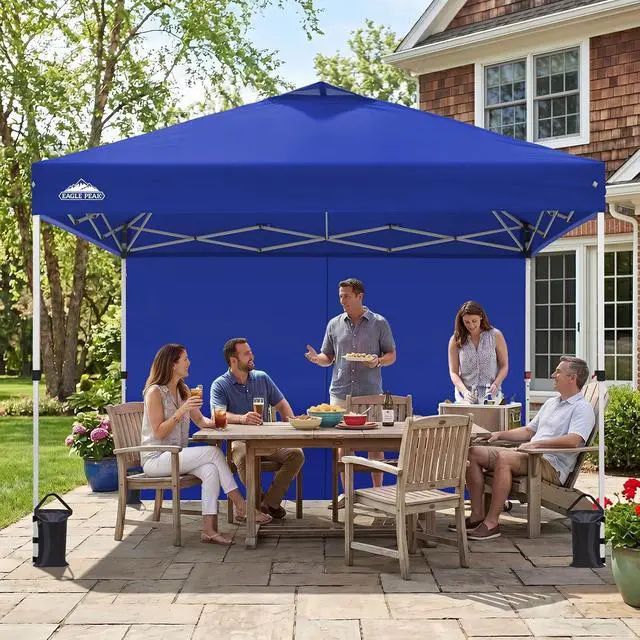 Alt view image 7 of 7 - 10x10 Commercial Pop Up Canopy Tent with Sidewall, Anti-Pooling Umbrella-Rib Roof, Easy 1-Person Setup, Vented Top, Wheeled Bag & Anchor Kit Markets, Festivals & Events, Blue