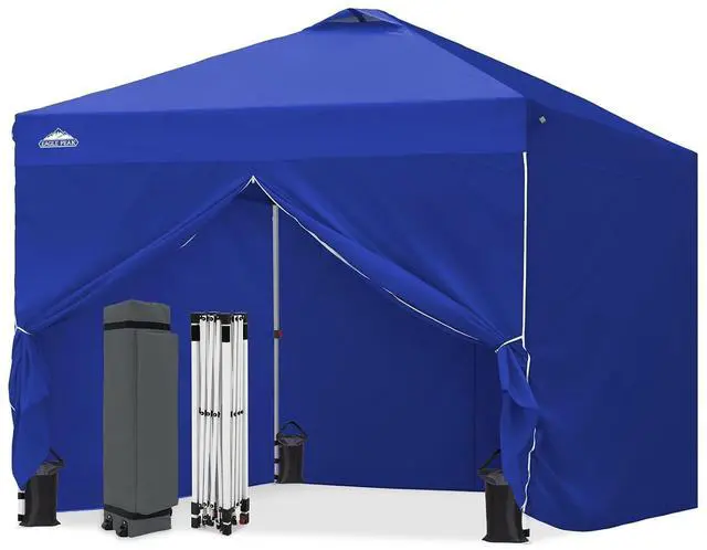 Main image of 10x10 Commercial Pop Up Canopy Tent, Blue | 4 Sidewalls, Anti-Pooling Umbrella-Rib Roof, Easy 1-Person Setup, Vented Top, Wheeled Bag & Anchor Kit