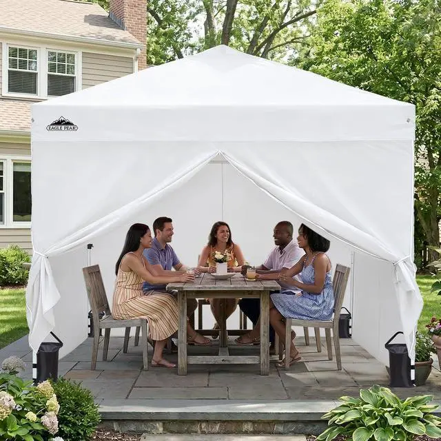 Alt view image 7 of 7 - 10x10 Commercial Pop Up Canopy Tent, White | 4 Sidewalls, Anti-Pooling Umbrella-Rib Roof, Easy 1-Person Setup, Vented Top, Wheeled Bag & Anchor Kit