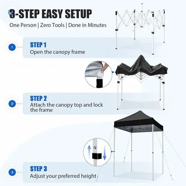 Alt view image 7 of 7 - 5x5 Pop Up Canopy Tent Instant Outdoor Canopy Easy Set-up Straight Leg Folding Shelter, Black