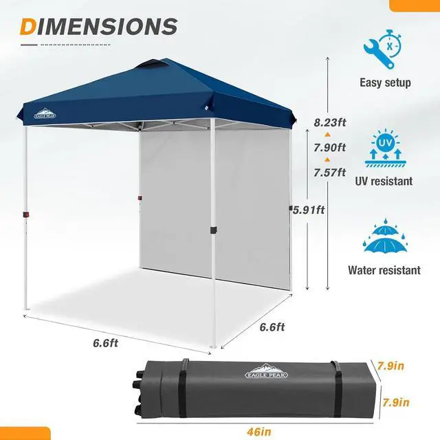 Alt view image 3 of 7 - Commercial Canopy 6.6x6.6 Pop Up Canopy Tent with 1 Sidewall, Easy Setup Heavy Duty Instant Event Shelter for Vendors & Markets, Outdoor Sun Shade, Dark Blue