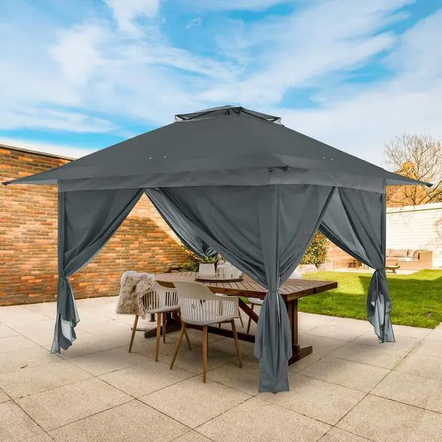 Alt view image 5 of 7 - 13x13 Pop Up Gazebo with 4 Wall Panels, Easy Up Canopy for Patio and Backyard, Easy Set up Outdoor Gazebo (Gray)