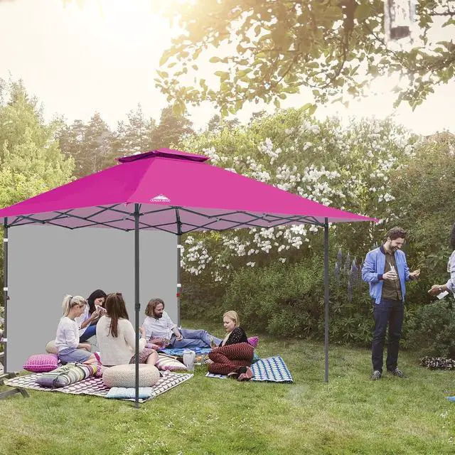 Alt view image 5 of 7 - 13x13 Pop up Canopy Tent w/One Wall, Instant Canopy Easy Set up Folding Shelter w/One Privacy Curtain, 169 Square Feet Sun Shade, Light Pink