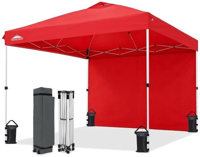 Main image of 10x10 Commercial Pop Up Canopy Tent with Sidewall, Anti-Pooling Umbrella-Rib Roof, Easy 1-Person Setup, Vented Top, Wheeled Bag & Anchor Kit Markets, Festivals & Events, Red