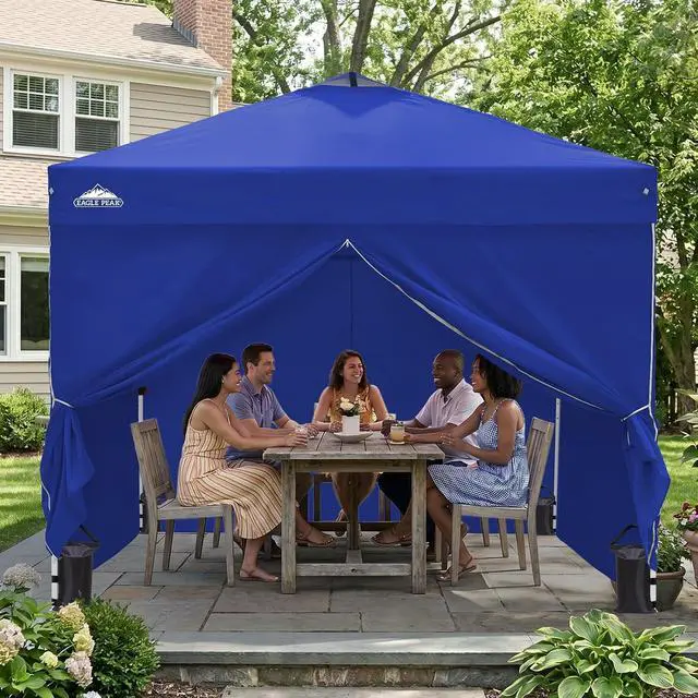 Alt view image 7 of 7 - 10x10 Commercial Pop Up Canopy Tent, Blue | 4 Sidewalls, Anti-Pooling Umbrella-Rib Roof, Easy 1-Person Setup, Vented Top, Wheeled Bag & Anchor Kit