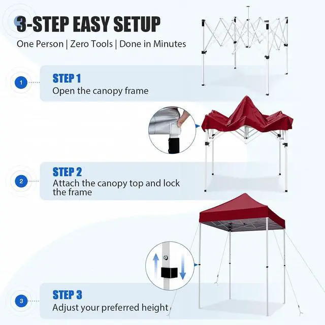 Alt view image 7 of 7 - 5x5 Pop Up Canopy Tent Instant Outdoor Canopy Easy Set-up Straight Leg Folding Shelter, Burgundy