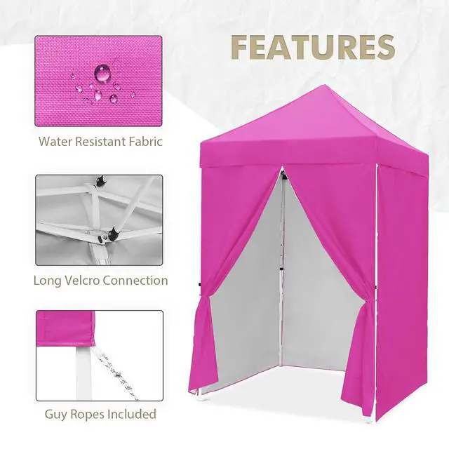 Alt view image 6 of 7 - 5x5 Instant Canopy with 4-Side Wall Panels, Small Pop up Portable Canopy Tent with Carry Bag, Light Weight Sun Shelter for Sports, Camping and Beach, Pink