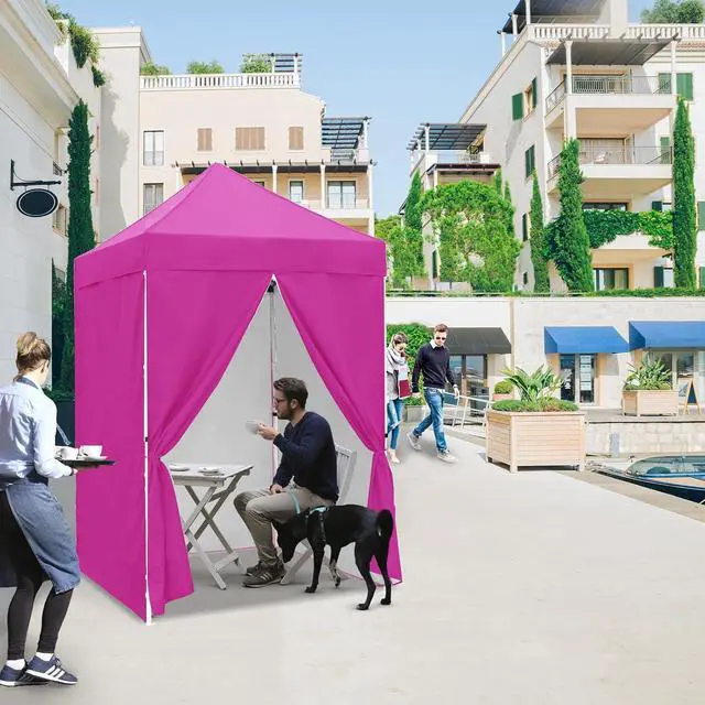 Alt view image 5 of 7 - 5x5 Instant Canopy with 4-Side Wall Panels, Small Pop up Portable Canopy Tent with Carry Bag, Light Weight Sun Shelter for Sports, Camping and Beach, Pink