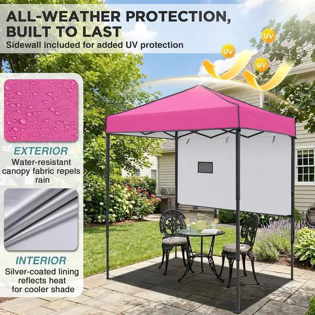 Alt view image 4 of 7 - 6x4 Instant Pop Up Canopy Tent with 1 Half Wall Panel, Straight Leg Sun Shelter, Portable Canopy with Carry Bag for Camping, Beach & Sports, Pink