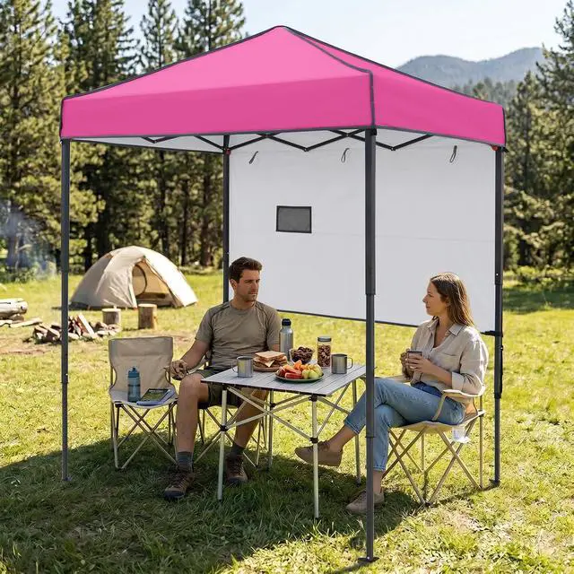 Alt view image 5 of 7 - 6x4 Instant Pop Up Canopy Tent with 1 Half Wall Panel, Straight Leg Sun Shelter, Portable Canopy with Carry Bag for Camping, Beach & Sports, Pink