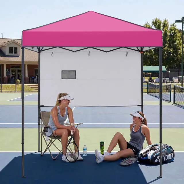 Alt view image 7 of 7 - 6x4 Instant Pop Up Canopy Tent with 1 Half Wall Panel, Straight Leg Sun Shelter, Portable Canopy with Carry Bag for Camping, Beach & Sports, Pink