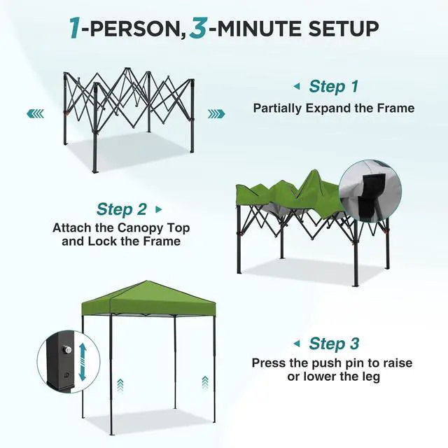 Alt view image 2 of 7 - 6x4 Instant Pop Up Canopy Tent, Straight Leg Sun Shelter, Portable Canopy with Carry Bag for Camping, Beach & Sports, Grass Green