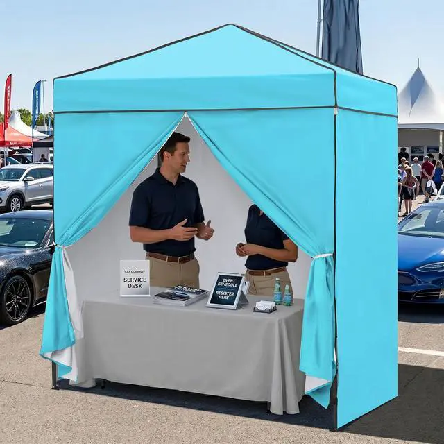 Alt view image 5 of 7 - 6x4 Instant Pop Up Canopy Tent with 4 Side Wall Panels, Straight Leg Sun Shelter, Portable Canopy with Carry Bag for Camping, Beach & Sports, Light Blue