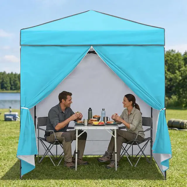 Alt view image 7 of 7 - 6x4 Instant Pop Up Canopy Tent with 4 Side Wall Panels, Straight Leg Sun Shelter, Portable Canopy with Carry Bag for Camping, Beach & Sports, Light Blue
