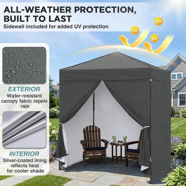 Alt view image 4 of 7 - 6x4 Instant Pop Up Canopy Tent with 4 Side Wall Panels, Straight Leg Sun Shelter, Portable Canopy with Carry Bag for Camping, Beach & Sports, Dark Gray