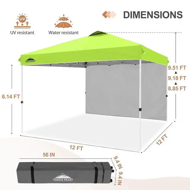Alt view image 3 of 7 - Commercial Canopy 12x12 Pop Up Canopy Tent with 1 Sidewall, Easy Setup Heavy Duty Instant Event Shelter for Vendors & Markets, Outdoor Sun Shade, Neon Green