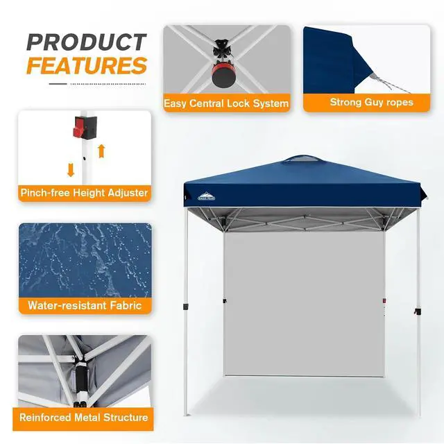 Alt view image 6 of 7 - Commercial Canopy 6.6x6.6 Pop Up Canopy Tent with 1 Sidewall, Easy Setup Heavy Duty Instant Event Shelter for Vendors & Markets, Outdoor Sun Shade, Dark Blue