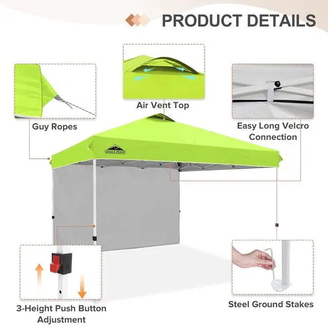 Alt view image 6 of 7 - Commercial Canopy 12x12 Pop Up Canopy Tent with 1 Sidewall, Easy Setup Heavy Duty Instant Event Shelter for Vendors & Markets, Outdoor Sun Shade, Neon Green