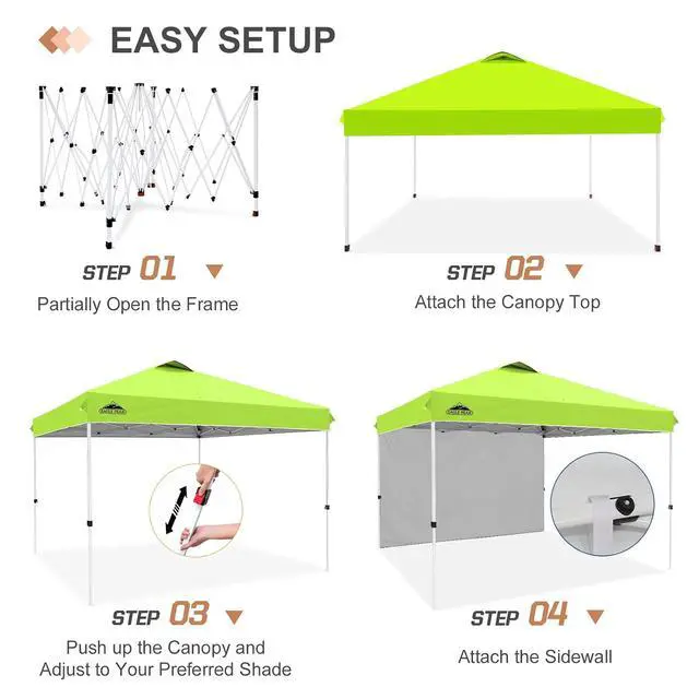 Alt view image 7 of 7 - Commercial Canopy 12x12 Pop Up Canopy Tent with 1 Sidewall, Easy Setup Heavy Duty Instant Event Shelter for Vendors & Markets, Outdoor Sun Shade, Neon Green