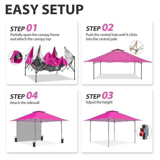 Alt view image 6 of 7 - 13x13 Pop up Canopy Tent w/One Wall, Instant Canopy Easy Set up Folding Shelter w/One Privacy Curtain, 169 Square Feet Sun Shade, Light Pink