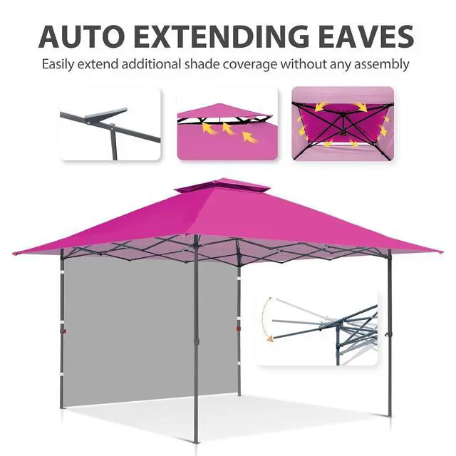 Alt view image 7 of 7 - 13x13 Pop up Canopy Tent w/One Wall, Instant Canopy Easy Set up Folding Shelter w/One Privacy Curtain, 169 Square Feet Sun Shade, Light Pink