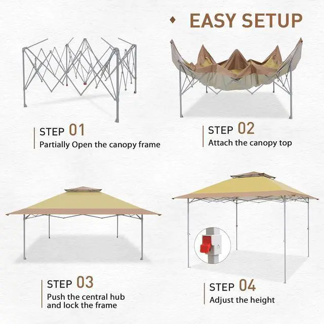 Alt view image 2 of 7 - 12x12 Pop up Canopy Tent, Easy Set up Folding Shelter with Auto Extending Awning 144 Square Feet Sun Shade, Beige