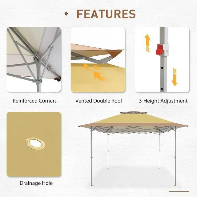 Alt view image 4 of 7 - 12x12 Pop up Canopy Tent, Easy Set up Folding Shelter with Auto Extending Awning 144 Square Feet Sun Shade, Beige
