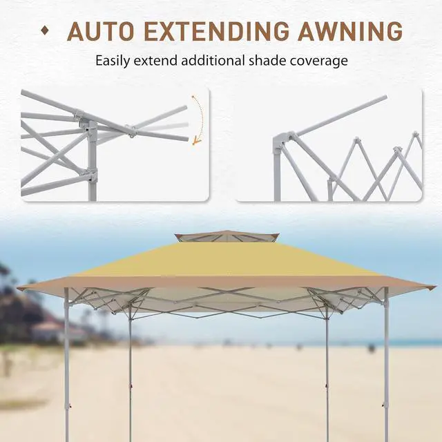 Alt view image 6 of 7 - 12x12 Pop up Canopy Tent, Easy Set up Folding Shelter with Auto Extending Awning 144 Square Feet Sun Shade, Beige