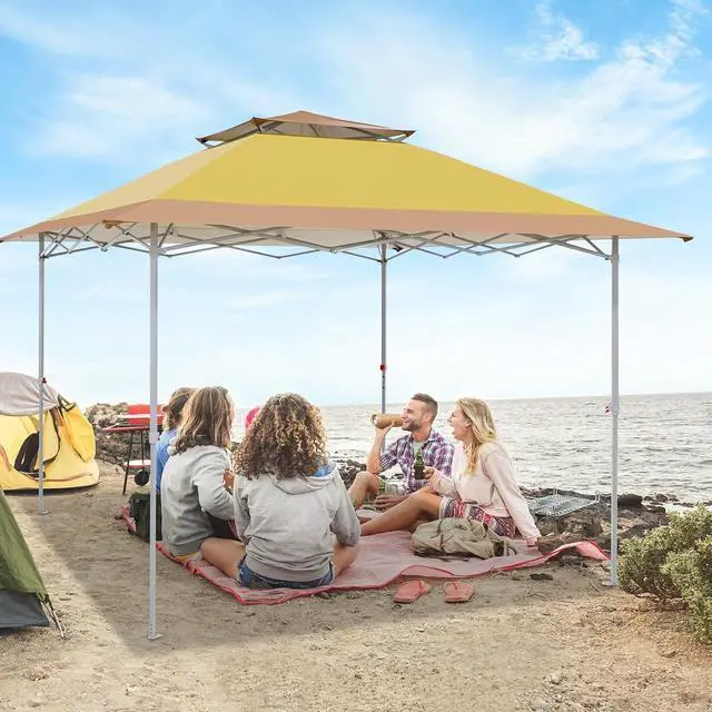 Alt view image 5 of 7 - 12x12 Pop up Canopy Tent, Easy Set up Folding Shelter with Auto Extending Awning 144 Square Feet Sun Shade, Beige