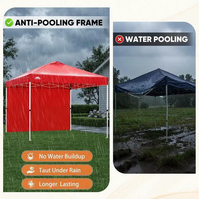 Alt view image 6 of 7 - 10x10 Commercial Pop Up Canopy Tent with Sidewall, Anti-Pooling Umbrella-Rib Roof, Easy 1-Person Setup, Vented Top, Wheeled Bag & Anchor Kit Markets, Festivals & Events, Red