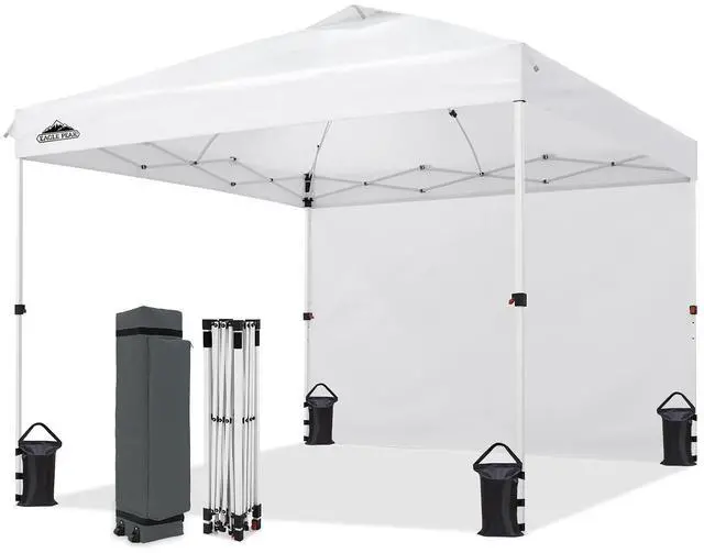 Main image of 10x10 Commercial Pop Up Canopy Tent, White | Sidewall Included, Anti-Pooling Umbrella-Rib Roof, Easy 1-Person Setup, Vented Top, Wheeled Bag & Anchor Kit