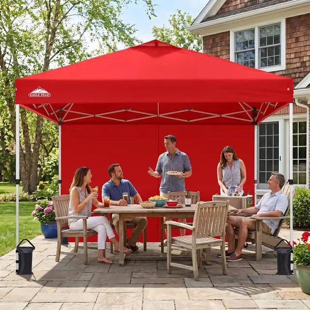 Alt view image 7 of 7 - 10x10 Commercial Pop Up Canopy Tent with Sidewall, Anti-Pooling Umbrella-Rib Roof, Easy 1-Person Setup, Vented Top, Wheeled Bag & Anchor Kit Markets, Festivals & Events, Red