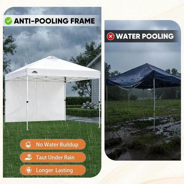 Alt view image 6 of 7 - 10x10 Commercial Pop Up Canopy Tent, White | Sidewall Included, Anti-Pooling Umbrella-Rib Roof, Easy 1-Person Setup, Vented Top, Wheeled Bag & Anchor Kit