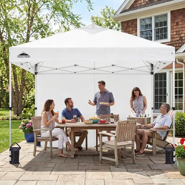Alt view image 7 of 7 - 10x10 Commercial Pop Up Canopy Tent, White | Sidewall Included, Anti-Pooling Umbrella-Rib Roof, Easy 1-Person Setup, Vented Top, Wheeled Bag & Anchor Kit