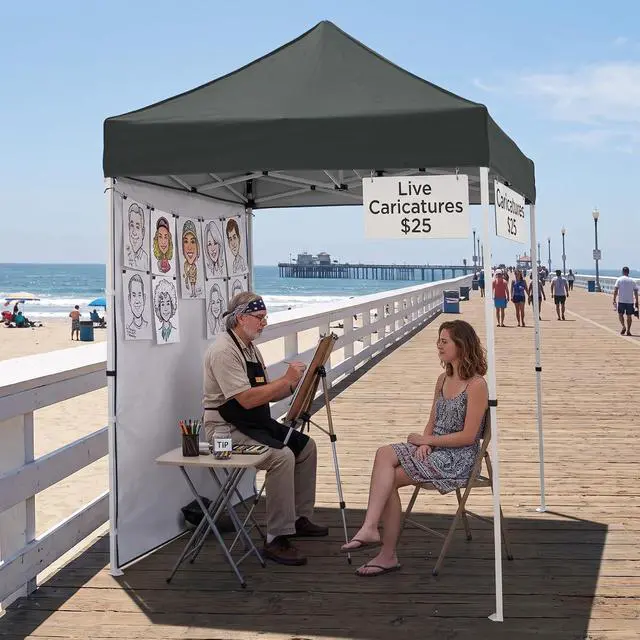 Alt view image 5 of 7 - Pop up Canopy 5x5, Outdoor Portable Canopy Tent with One Removable Sunwall, Carry Bag Included, Gray